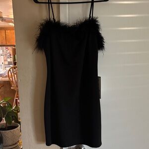 B Darlin Black Mini Dress with Feather Trim
